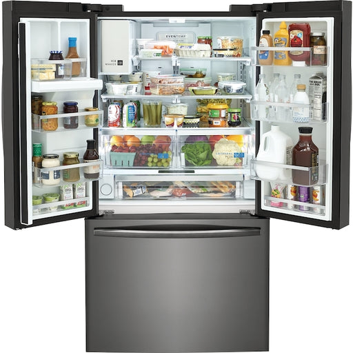 Frigidaire Gallery 27.8-cu Ft French Door Refrigerator in Smudge-proof Black Stainless Steel Finish.