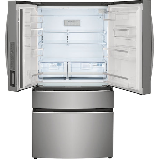 Frigidaire Pro stainless steel refrigerator with water and ice cube dispenser, 22.1 cu ft, 4 doors - model GRMG2272CF.