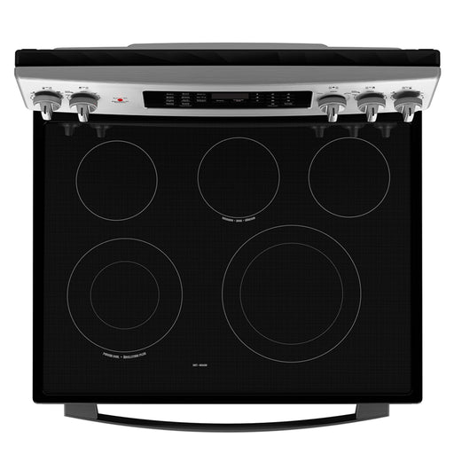 GE Profile 30 inch Free Standing Electric True Convection Range With No-preheat Air Fry - PCB905YVFS: Stainless steel electric range with innovative air fry feature.