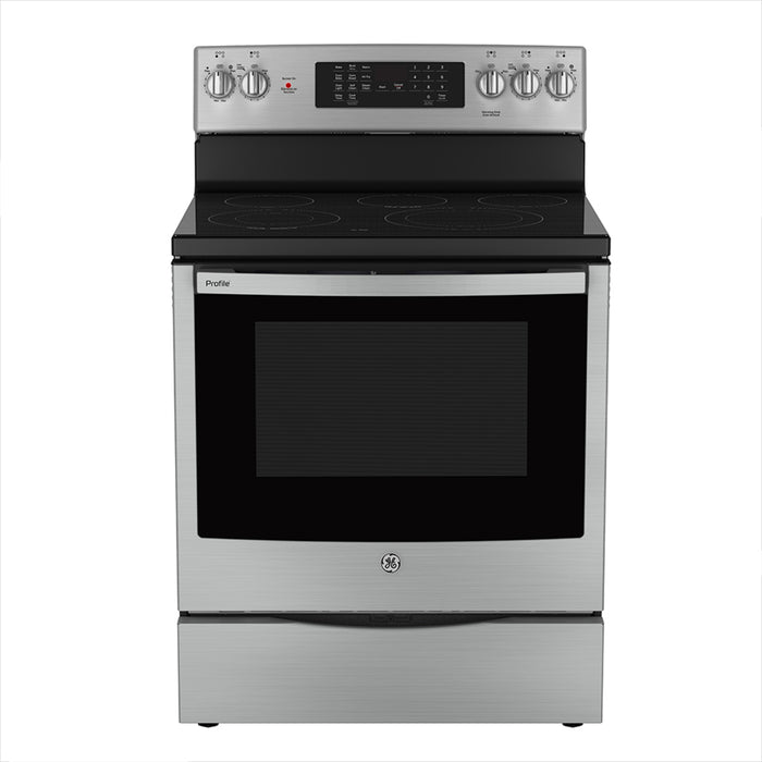 GE Profile 30 inch Free Standing Electric True Convection Range with No-preheat Air Fry - PCB905YVFS, a versatile kitchen appliance for efficient cooking.