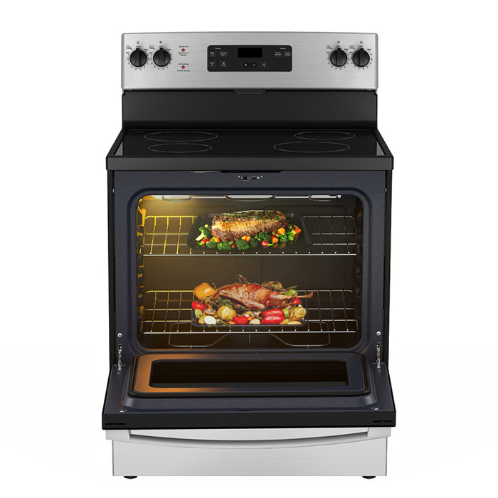 5.0 Cu. Ft. Free Standing Electric Standard Clean Range, Hi - Lo Broil, Dual Bake Element, Storage Drawer.