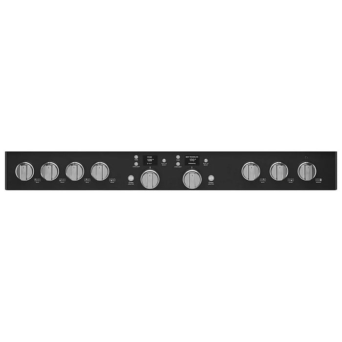 Cafe C2Y486P3TD1 Dual Fuel Range, 8.25 cu. ft. Capacity, 48 inch Exterior Width, Convection, 6 Burners, Air Fry, Self Clean, Double Oven, Matte Black colour 6 Sealed Burners, Griddle, Telescopic Gliding Extension Rack, Temperature Probe, Self Clean Racks