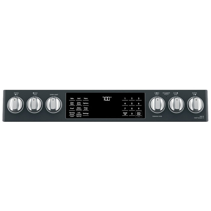 Cafe CCES700P3MD1 Electric Range, 5.7 cu. ft. Capacity, 30 inch Exterior Width, True Convection, 4 Burners, Warming Drawer, Air Fry, Self Clean, Matte Black colour True European Convection Mode, Self Clean Racks