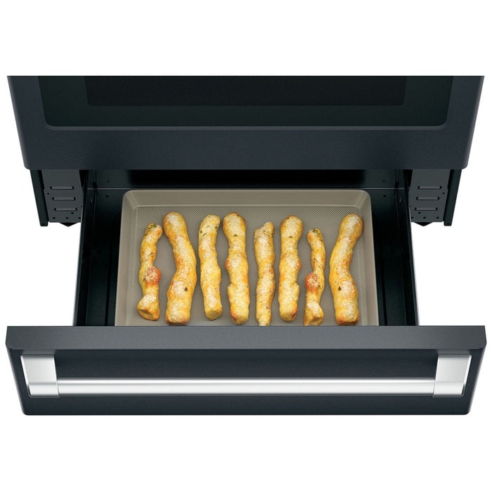 Cafe CCES700P3MD1 Electric Range, 5.7 cu. ft. Capacity, 30 inch Exterior Width, True Convection, 4 Burners, Warming Drawer, Air Fry, Self Clean, Matte Black colour True European Convection Mode, Self Clean Racks