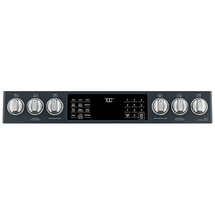 Cafe CCGS700P3MD1 Gas Range, 5.6 cu. ft. Capacity, 30 inch Exterior Width, Self Clean, True Convection, 6 Burners, Storage Drawer, Air Fry, 21,000 BTU Highest Burner, Matte Black colour True European Convection, Self Clean Racks