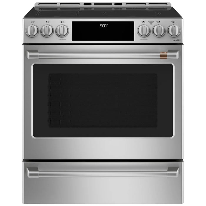 Cafe CCHS900P2MS1 Induction Range, 5.7 cu. ft. Capacity, 30 inch Exterior Width, Convection, 5 Burners, Warming Drawer, Air Fry, 3,700 Watts Highest Burner Element, Stainless Steel, Telescopic Gliding Extension Rack, Temperature Probe, Self Clean Racks