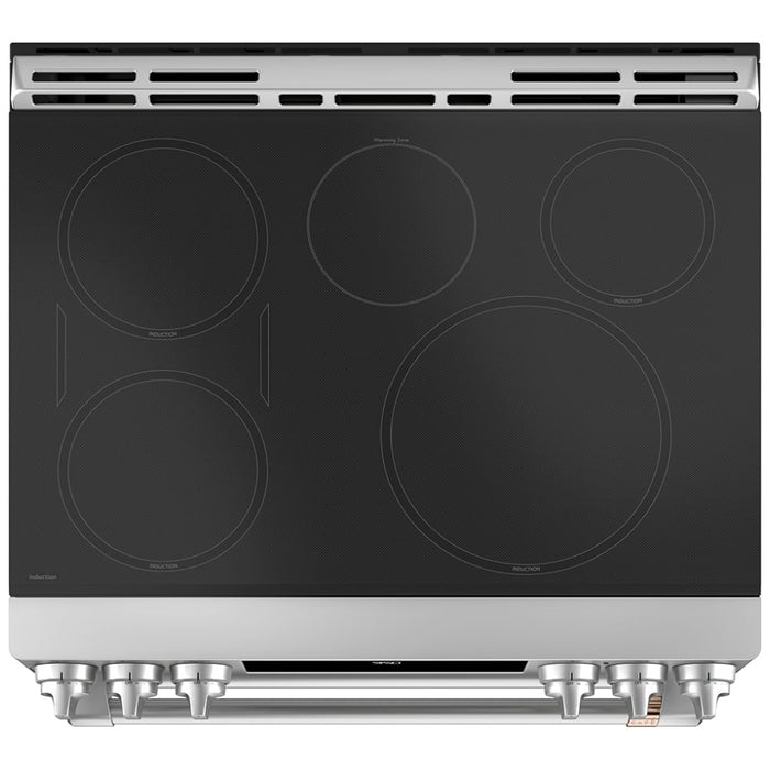 Cafe CCHS950P2MS1 Induction Range, 7 cu. ft. Capacity, 30 inch Exterior Width, True Convection, 5 Burners, Air Fry, Self Clean, Double Oven, 3,700 Watts Highest Burner Element, Stainless Steel colour True European Convection, Self Clean Racks