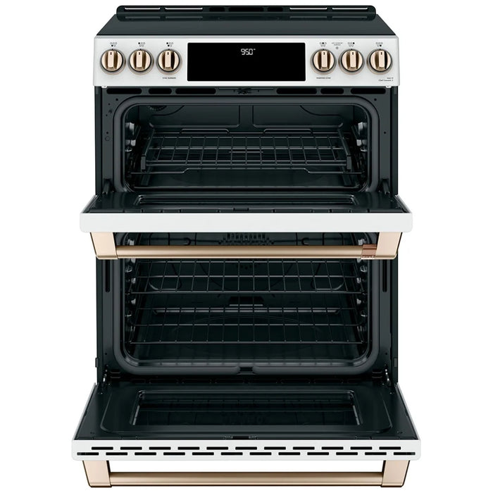 Cafe CCHS950P4MW2 Induction Range, 7 cu. ft. Capacity, 30 inch Exterior Width, Convection, 5 Burners, Air Fry, Self Clean, Double Oven, 3,700 Watts Highest Burner Element, Matte White colour, SmartHQ™, Temperature Probe, Self Clean Racks