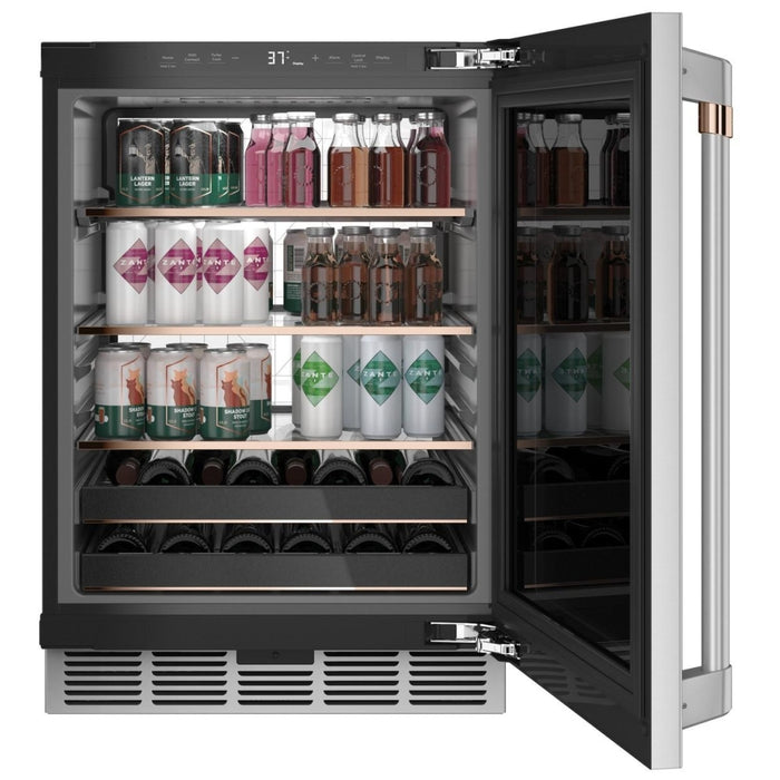 Cafe CCP06BP2PS1 Compact Beverage Center, 24 inch Width, ENERGY STAR Certified, Stainless Steel colour Smart Technology, Quick Space Shelf, LED Light Wall