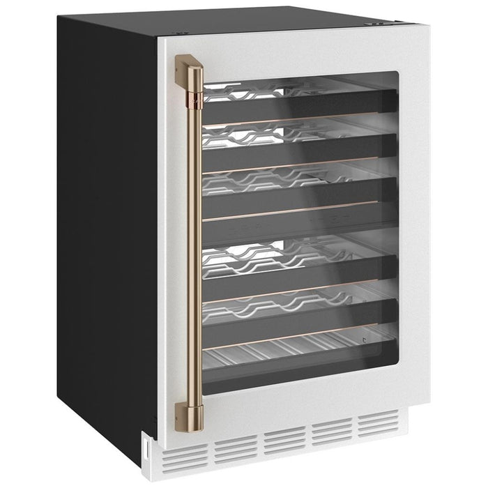 Cafe CCP06DP4PW2 Wine Cooler Under Counter Wine Refrigeration, 24 inch Width, 46 Wine Bottle Capacity, Matte White colour 6 Full Extension Racks, LED Light Wall, Electronic Controls, Smart Technology, Built-In WiFi; Dual Zone