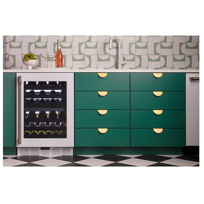 Cafe CCP06DP4PW2 Wine Cooler Under Counter Wine Refrigeration, 24 inch Width, 46 Wine Bottle Capacity, Matte White colour 6 Full Extension Racks, LED Light Wall, Electronic Controls, Smart Technology, Built-In WiFi; Dual Zone