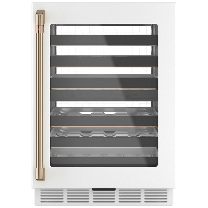 Cafe CCP06DP4PW2 Wine Cooler Under Counter Wine Refrigeration, 24 inch Width, 46 Wine Bottle Capacity, Matte White colour 6 Full Extension Racks, LED Light Wall, Electronic Controls, Smart Technology, Built-In WiFi; Dual Zone