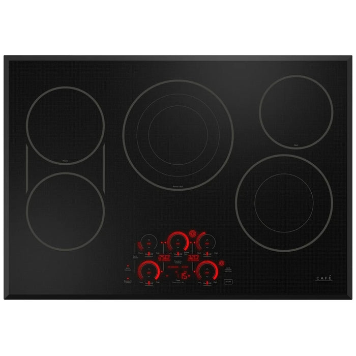 Cafe CEP90301TBB Electric Cooktop, 30 inch Exterior Width, 5 Burners, 3,000 Watts Highest Burner Element, Black colour Tri & Dual Ring Element, Synchronized Elements, Wi-Fi, Glide Touch Control