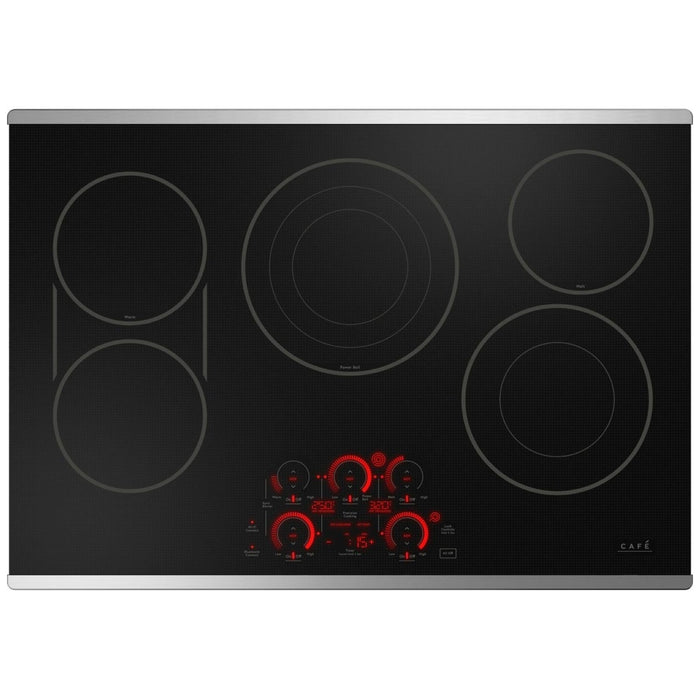 Cafe CEP90302TSS Electric Cooktop, 30 inch Exterior Width, 5 Burners, 3,000 Watts Highest Burner Element, Black colour Synchronized Elements, Wi-Fi, Glide Touch Control