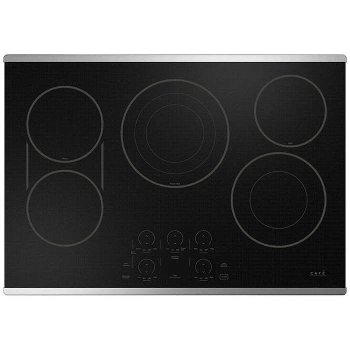 Cafe CEP90302TSS Electric Cooktop, 30 inch Exterior Width, 5 Burners, 3,000 Watts Highest Burner Element, Black colour Synchronized Elements, Wi-Fi, Glide Touch Control
