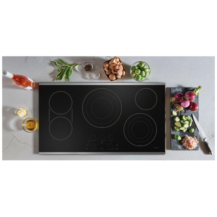 Cafe CEP90362TSS Electric Cooktop, 36 inch Exterior Width, 5 Burners, 3,600 Watts Highest Burner Element, Stainless Steel colour Touch-Control, Child Lock