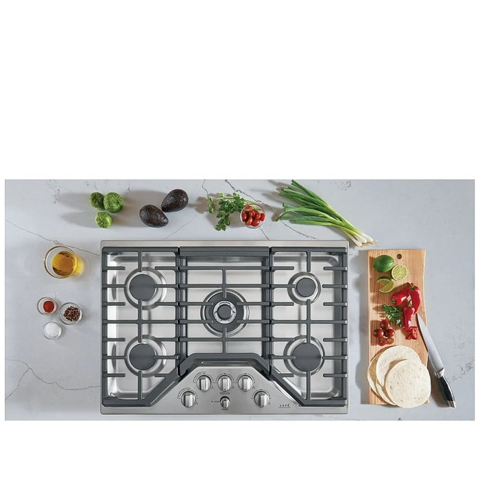 Cafe CGP95302MS1 Gas Cooktop, 30 inch Exterior Width, 5 Burners, 20,000 BTU Highest Burner, Stainless Steel colour