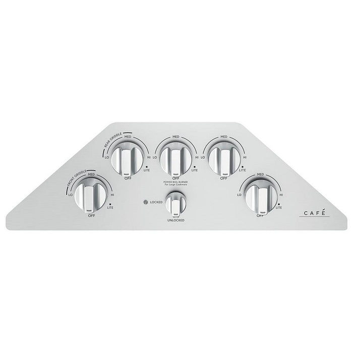 Cafe CGP95302MS1 Gas Cooktop, 30 inch Exterior Width, 5 Burners, 20,000 BTU Highest Burner, Stainless Steel colour