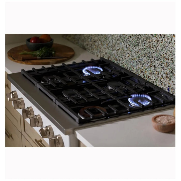 Cafe CGU366P2TS1 Gas Cooktop, 36 inch Exterior Width, 6 Burners, 21,000 BTU Highest Burner, Stainless Steel colour Continuous Grates, Tri-Ring Burner, Two Griddle Burners, Two High-Heat Burners, Inspiral™ Wok Grate, CSA Certified