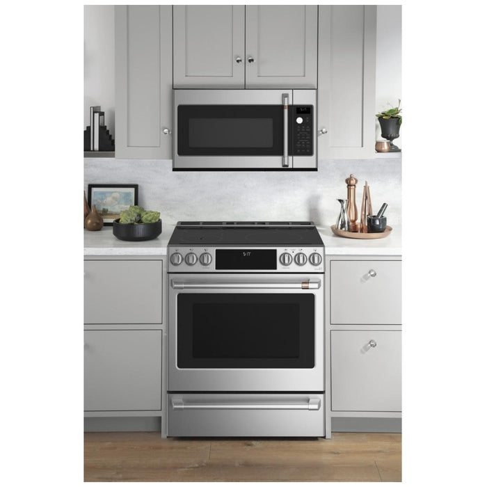 Cafe CHS90XP2MS1 Induction Range, 5.7 cu. ft. Capacity, 30 inch Exterior Width, True Convection, 5 Burners, Warming Drawer, Air Fry, Self Clean, 3,700 Watts Highest Burner Element, Stainless Steel colour In-Oven Camera, Temperature Probe, Self Clean Racks