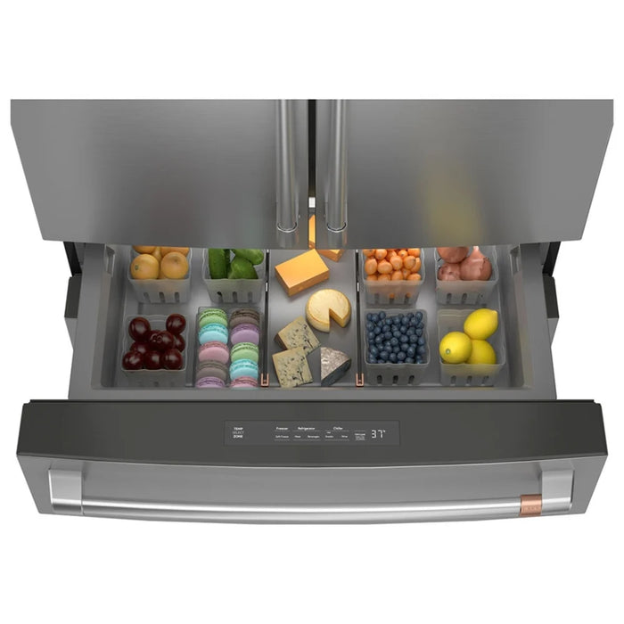 Cafe CJE23DP2WS1 Counter Depth French Door Refrigerator, 36 inch Width, ENERGY STAR Certified, 23.2 cu. ft. Capacity, Counter Depth, Water Dispenser (Interior), Ice Dispenser (Freezer Located), Stainless Steel colour, TwinChill™ evaporators