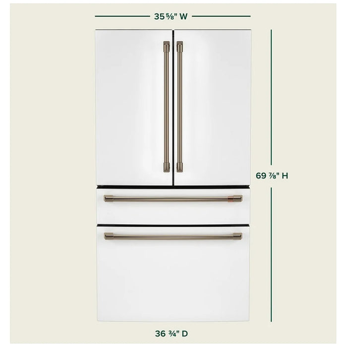 Cafe CJE23DP4WW2 Counter Depth French Door Refrigerator, 36 inch Width, ENERGY STAR Certified, 23.2 cu. ft. Capacity, Counter Depth, Water Dispenser (Interior), Ice Dispenser (Freezer Located), White colour, TwinChill™ evaporators