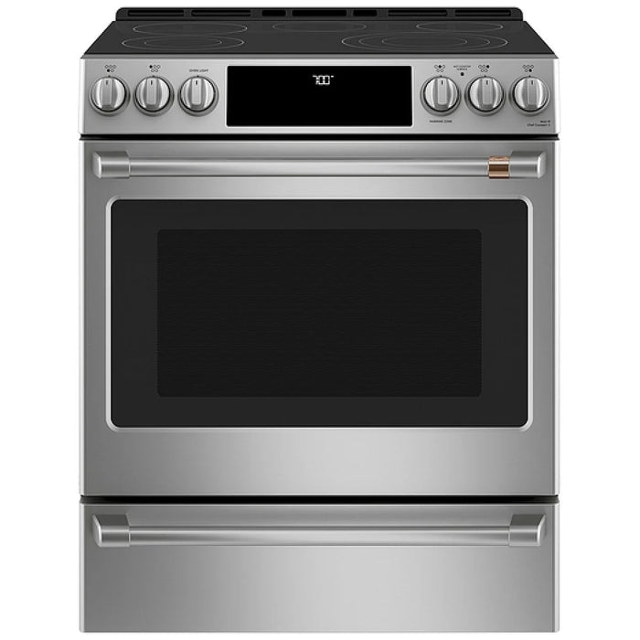 Cafe CRS70XAWCS1 Electric Range, 5.7 cu. ft. Capacity, 30 inch Exterior Width, True Convection, 5 Burners, Warming Drawer, Air Fry, Self Clean, Stainless Steel colour, TEON™ Coating