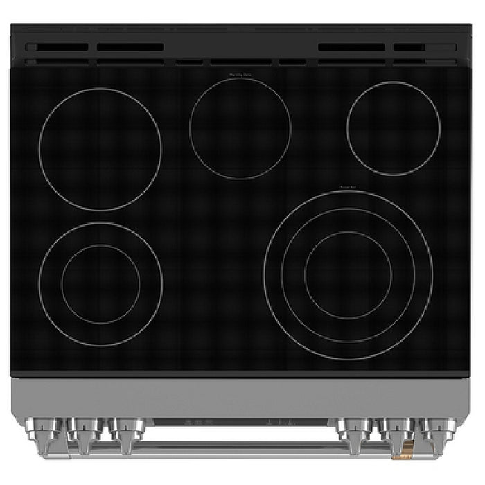 Cafe CRS70XAWCS1 Electric Range, 5.7 cu. ft. Capacity, 30 inch Exterior Width, True Convection, 5 Burners, Warming Drawer, Air Fry, Self Clean, Stainless Steel colour, TEON™ Coating