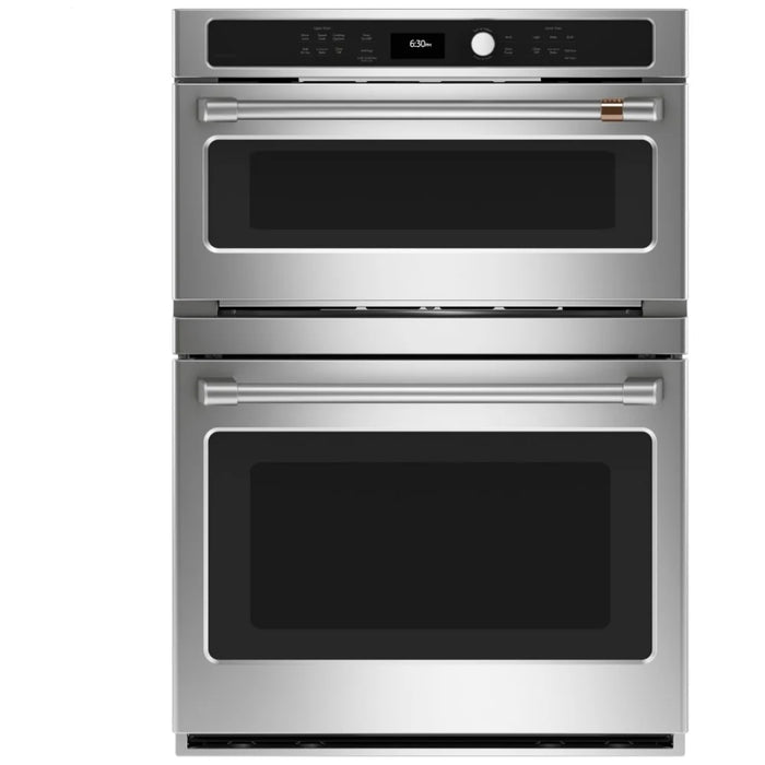 Cafe CTC912P2NS1 Microwave Wall Oven Combo, 30 inch Exterior Width, True Convection, One Oven Self Clean, 6.7 cu. ft. Capacity, Temperature Probe, Stainless Steel colour True European Convection, Telescopic Gliding Extension Rack