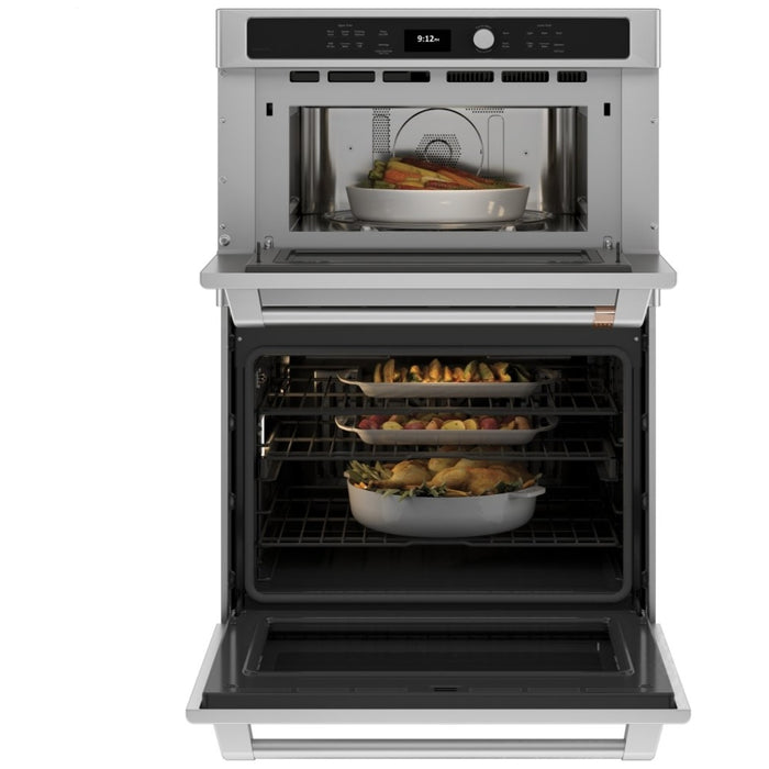 Cafe CTC912P2NS1 Microwave Wall Oven Combo, 30 inch Exterior Width, True Convection, One Oven Self Clean, 6.7 cu. ft. Capacity, Temperature Probe, Stainless Steel colour True European Convection, Telescopic Gliding Extension Rack