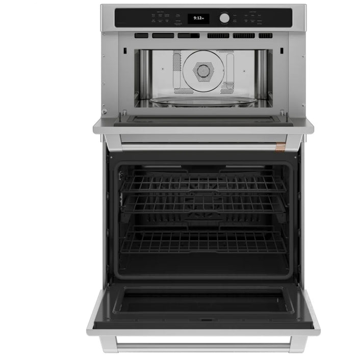 Cafe CTC912P2NS1 Microwave Wall Oven Combo, 30 inch Exterior Width, True Convection, One Oven Self Clean, 6.7 cu. ft. Capacity, Temperature Probe, Stainless Steel colour True European Convection, Telescopic Gliding Extension Rack