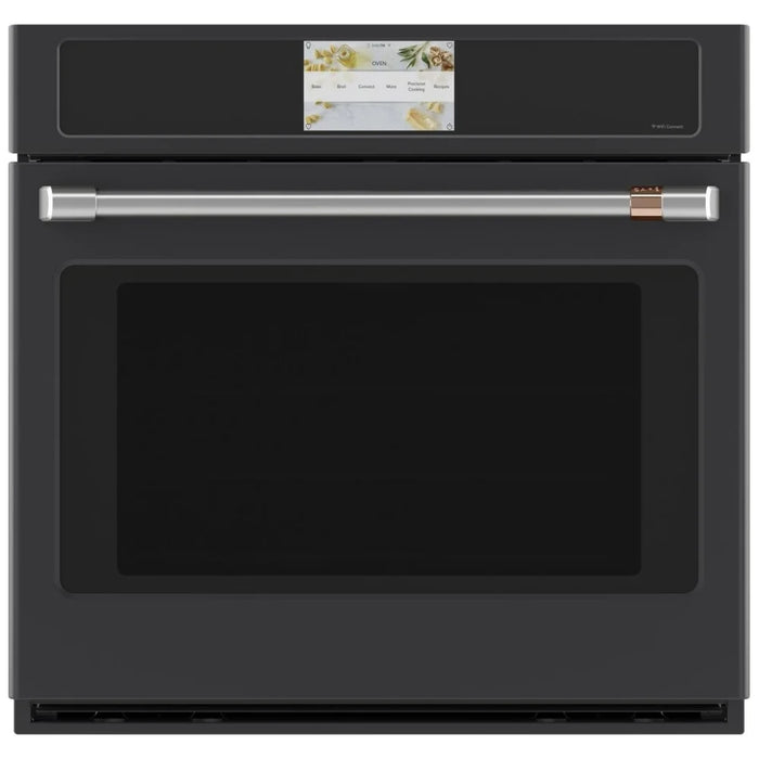 Cafe CTS90DP3ND1 Single Wall Oven, 30 inch Exterior Width, True Convection, Self Clean, 5 cu. ft. Capacity, Wifi Enabled, Air Fry, Matte Black colour Air Fry, In-Oven Camera, Telescopic Gliding Extension Rack, Soft Close Door, True European Convection