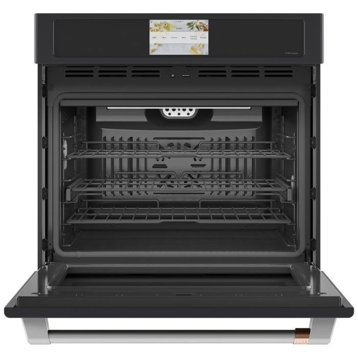 Cafe CTS90DP3ND1 Single Wall Oven, 30 inch Exterior Width, True Convection, Self Clean, 5 cu. ft. Capacity, Wifi Enabled, Air Fry, Matte Black colour Air Fry, In-Oven Camera, Telescopic Gliding Extension Rack, Soft Close Door, True European Convection