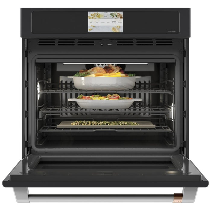 Cafe CTS90DP3ND1 Single Wall Oven, 30 inch Exterior Width, True Convection, Self Clean, 5 cu. ft. Capacity, Wifi Enabled, Air Fry, Matte Black colour Air Fry, In-Oven Camera, Telescopic Gliding Extension Rack, Soft Close Door, True European Convection