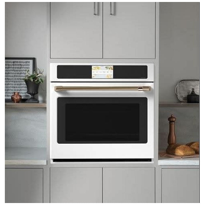 Cafe CTS90DP4NW2 Single Wall Oven, 30 inch Exterior Width, True Convection, Self Clean, 5 cu. ft. Capacity, Temperature Probe, Wifi Enabled, Air Fry, Matte White colour Air Fry, In-Oven Camera,Telescopic Gliding Extension Rack, Soft Close Door, Convection