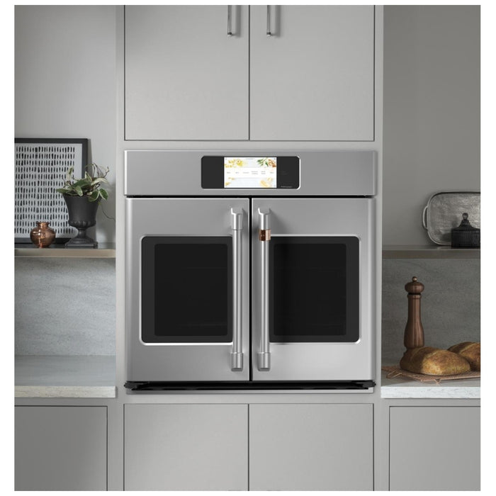 Cafe CTS90FP2NS1 Single Wall Oven, 30 inch Exterior Width, True Convection, Self Clean, 5 cu. ft. Capacity, Temperature Probe, Wifi Enabled, Air Fry, Stainless Steel colour Telescopic Gliding Extension Rack, True European Convection, Air Fry