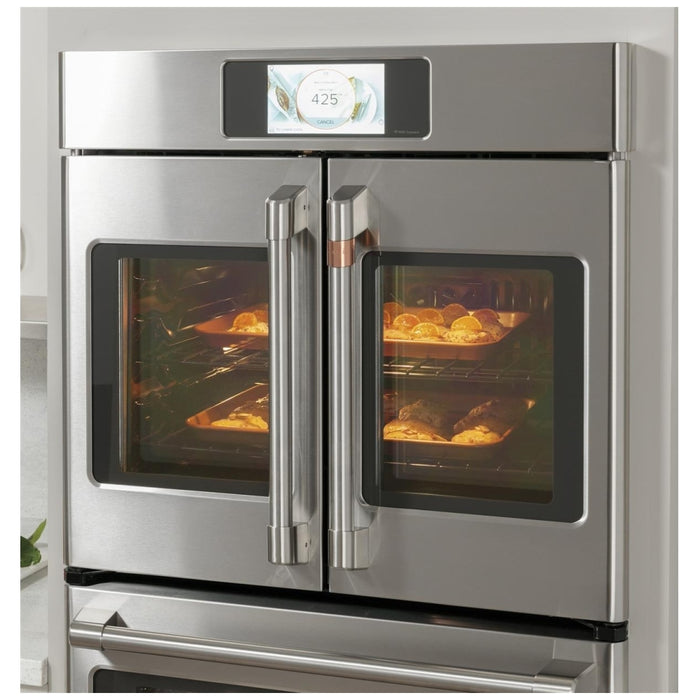 Cafe CTS90FP2NS1 Single Wall Oven, 30 inch Exterior Width, True Convection, Self Clean, 5 cu. ft. Capacity, Temperature Probe, Wifi Enabled, Air Fry, Stainless Steel colour Telescopic Gliding Extension Rack, True European Convection, Air Fry