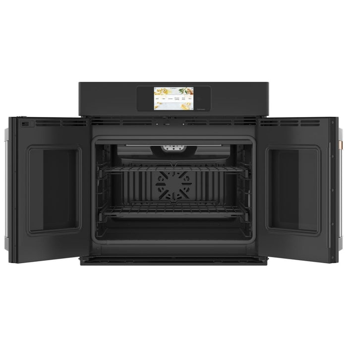 Cafe CTS90FP3ND1 Single Wall Oven, 30 inch Exterior Width, True Convection, Self Clean, 5 cu. ft. Capacity, Temperature Probe, Wifi Enabled, Air Fry, Matte Black colour True European Convection, Air Fry, Telescopic Gliding Extension Rack