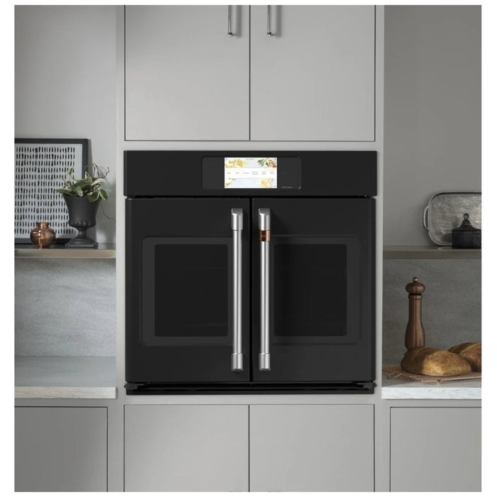 Cafe CTS90FP3ND1 Single Wall Oven, 30 inch Exterior Width, True Convection, Self Clean, 5 cu. ft. Capacity, Temperature Probe, Wifi Enabled, Air Fry, Matte Black colour True European Convection, Air Fry, Telescopic Gliding Extension Rack