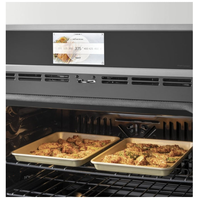 Cafe CTS90FP4NW2 Single Wall Oven, 30 inch Exterior Width, True Convection, Self Clean, 5 cu. ft. Capacity, Temperature Probe, Wifi Enabled, Air Fry, Matte White colour Air Fry; Telescopic Gliding Extension Rack, True European Convection