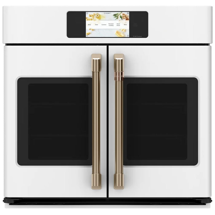 Cafe CTS90FP4NW2 Single Wall Oven, 30 inch Exterior Width, True Convection, Self Clean, 5 cu. ft. Capacity, Temperature Probe, Wifi Enabled, Air Fry, Matte White colour Air Fry; Telescopic Gliding Extension Rack, True European Convection