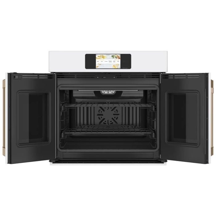 Cafe CTS90FP4NW2 Single Wall Oven, 30 inch Exterior Width, True Convection, Self Clean, 5 cu. ft. Capacity, Temperature Probe, Wifi Enabled, Air Fry, Matte White colour Air Fry; Telescopic Gliding Extension Rack, True European Convection