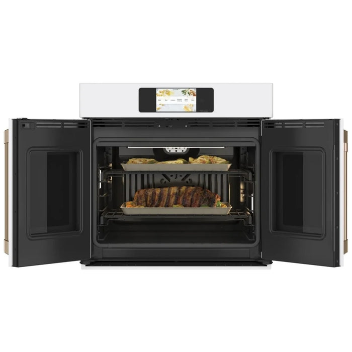 Cafe CTS90FP4NW2 Single Wall Oven, 30 inch Exterior Width, True Convection, Self Clean, 5 cu. ft. Capacity, Temperature Probe, Wifi Enabled, Air Fry, Matte White colour Air Fry; Telescopic Gliding Extension Rack, True European Convection