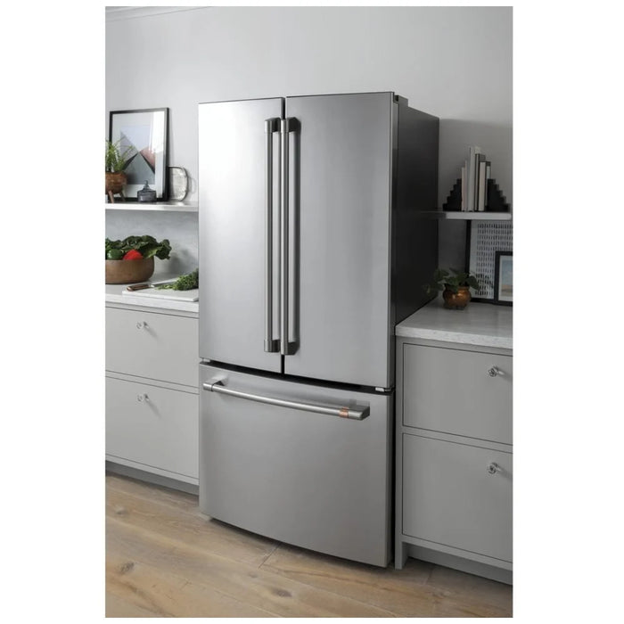 Cafe CWE19SP2NS1 French Door Refrigerator, 33 inch Width, ENERGY STAR Certified, 18.6 cu. ft. Capacity, Counter Depth, Water Dispenser (Interior), Ice Dispenser (Freezer Located), Stainless Steel colour Turbo Cool, Quick Space Shelves