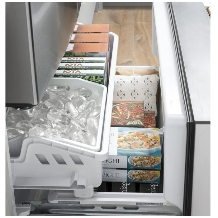 Cafe CWE19SP2NS1 French Door Refrigerator, 33 inch Width, ENERGY STAR Certified, 18.6 cu. ft. Capacity, Counter Depth, Water Dispenser (Interior), Ice Dispenser (Freezer Located), Stainless Steel colour Turbo Cool, Quick Space Shelves