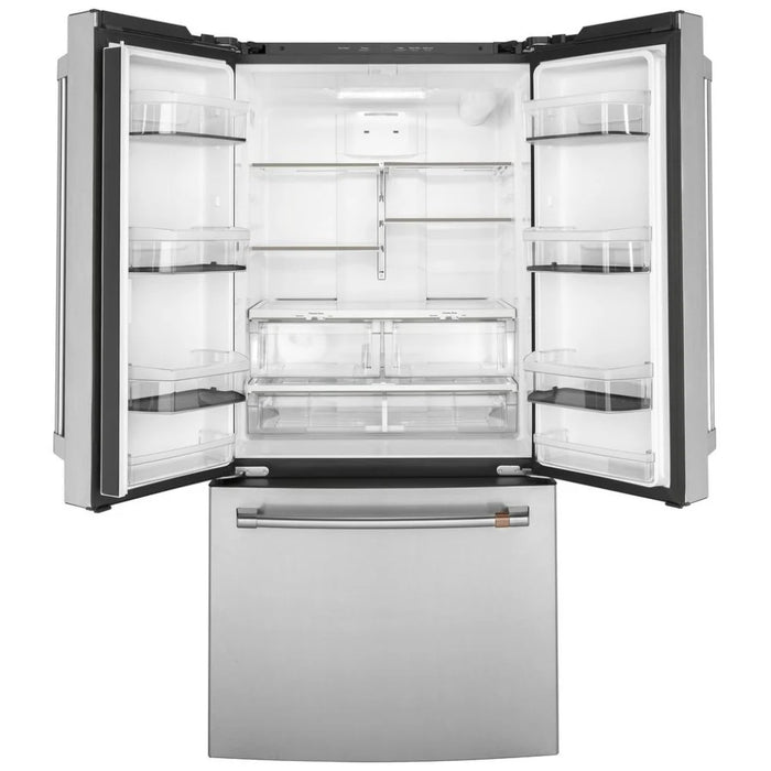 Cafe CWE19SP2NS1 French Door Refrigerator, 33 inch Width, ENERGY STAR Certified, 18.6 cu. ft. Capacity, Counter Depth, Water Dispenser (Interior), Ice Dispenser (Freezer Located), Stainless Steel colour Turbo Cool, Quick Space Shelves