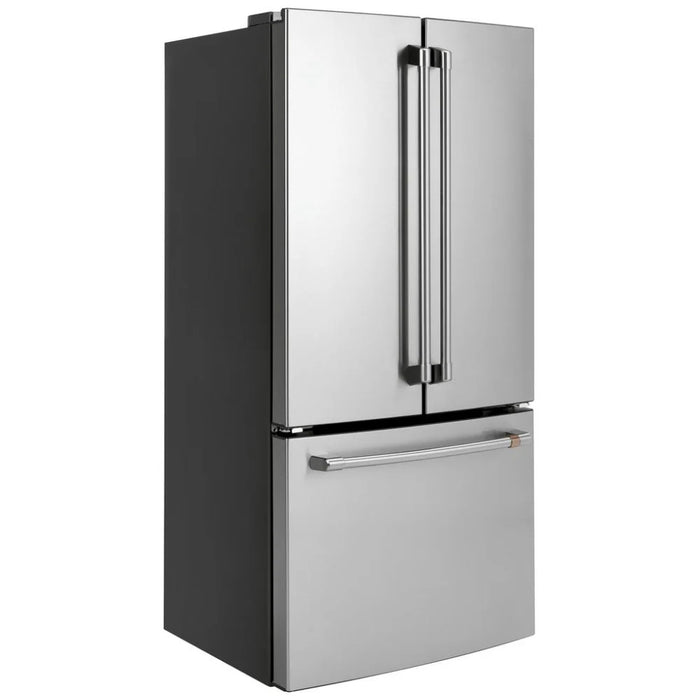 Cafe CWE19SP2NS1 French Door Refrigerator, 33 inch Width, ENERGY STAR Certified, 18.6 cu. ft. Capacity, Counter Depth, Water Dispenser (Interior), Ice Dispenser (Freezer Located), Stainless Steel colour Turbo Cool, Quick Space Shelves