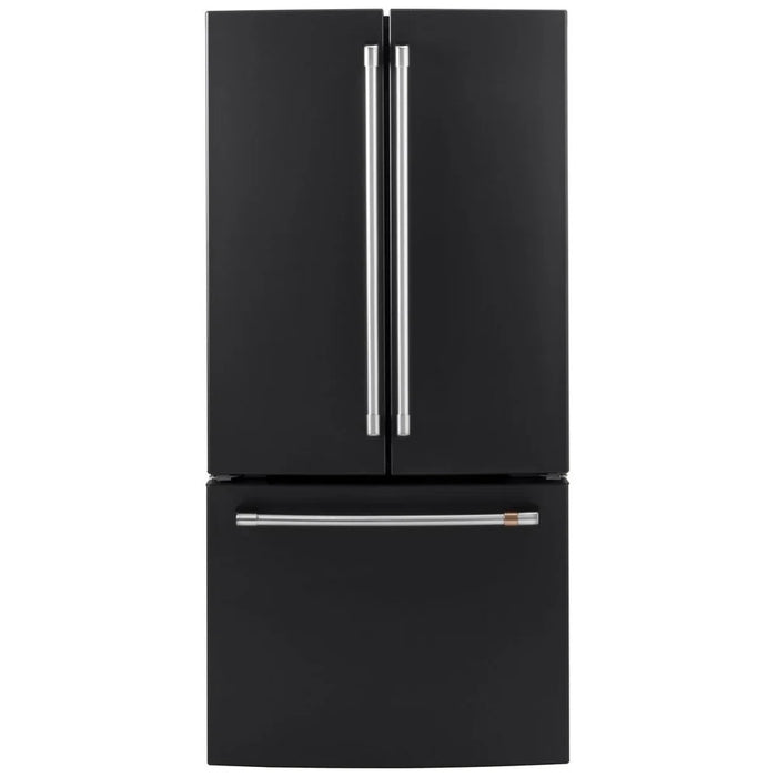 Cafe CWE19SP3ND1 French Door Refrigerator, 33 inch Width, ENERGY STAR Certified, 18.6 cu. ft. Capacity, Counter Depth, Water Dispenser (Interior), Ice Dispenser (Freezer Located), Matte Black colour Quick Space Shelves