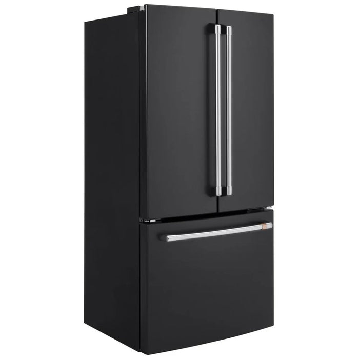 Cafe CWE19SP3ND1 French Door Refrigerator, 33 inch Width, ENERGY STAR Certified, 18.6 cu. ft. Capacity, Counter Depth, Water Dispenser (Interior), Ice Dispenser (Freezer Located), Matte Black colour Quick Space Shelves