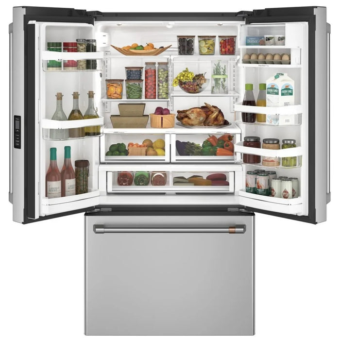 Cafe CWE23SP2MS1 French Door Refrigerator, 36 inch Width, ENERGY STAR Certified, 23.1 cu. ft. Capacity, Counter Depth, Water Dispenser (Interior), Ice Dispenser (Freezer Located), Stainless Steel colour TwinChill Evaporators